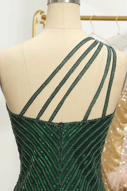 New Arrival Bodycon One Shoulder Above Knee Length Sequin Beaded Homecoming Dress