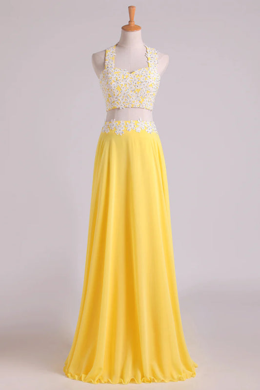 New Arrival Halter Party Dresses A-Line With Applique Chiffon