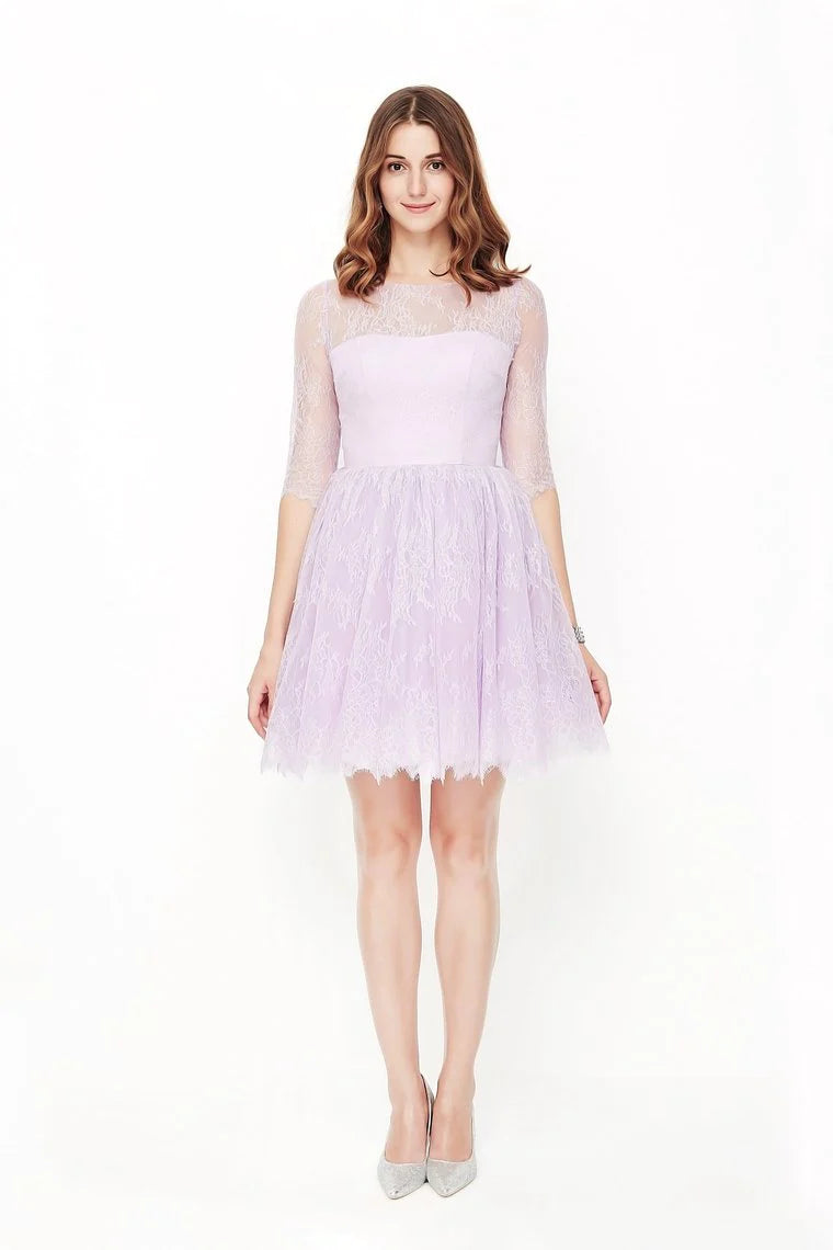 New Arrival Homecoming Dresses A Line Scoop Mid-Length Sleeves Lace