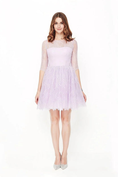 New Arrival Homecoming Dresses A Line Scoop Mid-Length Sleeves Lace