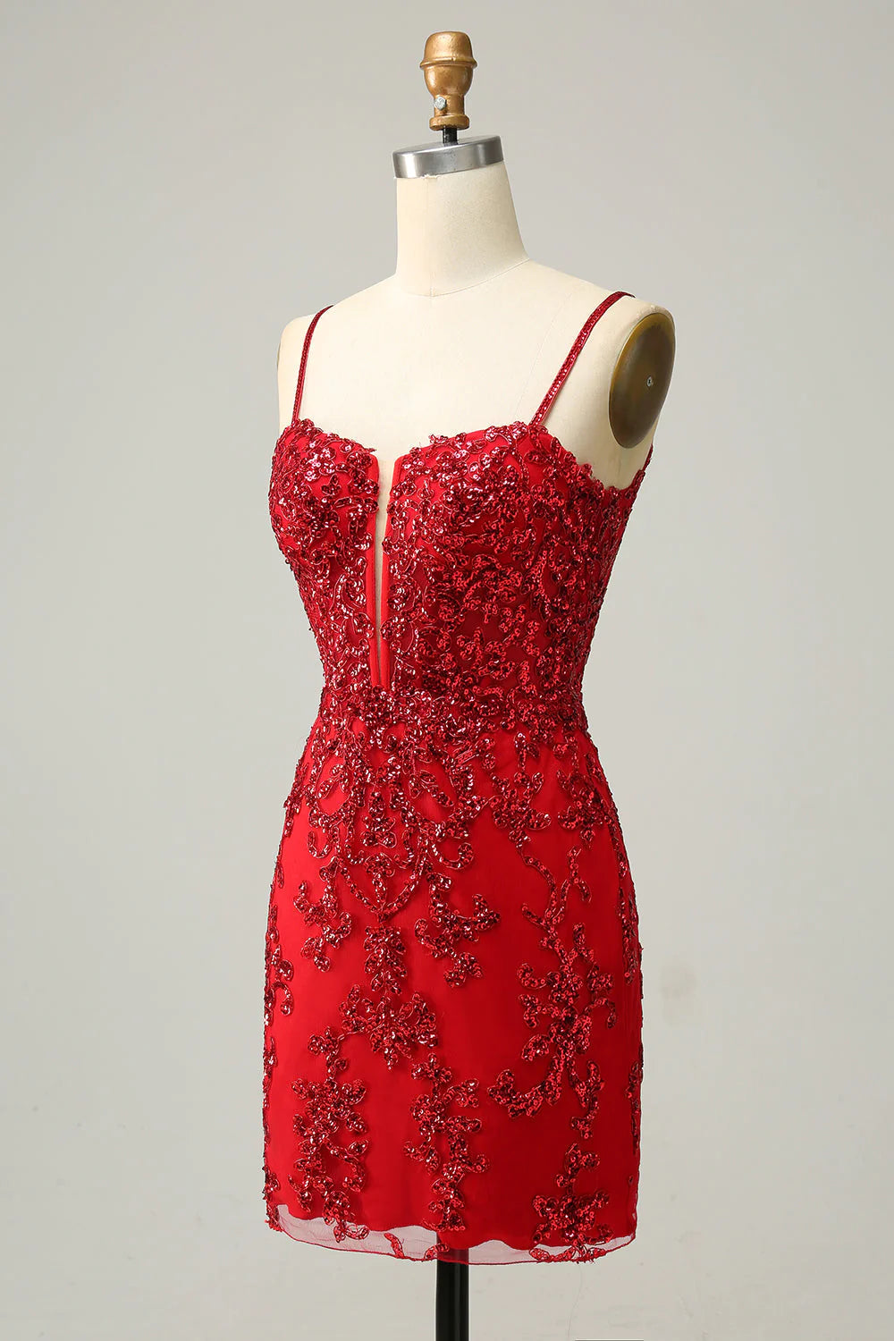 New Arrival Spaghetti Straps Sheath Sequin With Lace Homecoming Cocktail Dresses