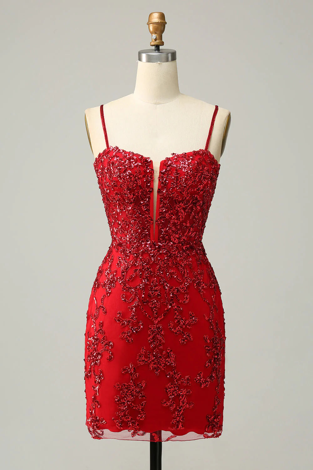 New Arrival Spaghetti Straps Sheath Sequin With Lace Homecoming Cocktail Dresses