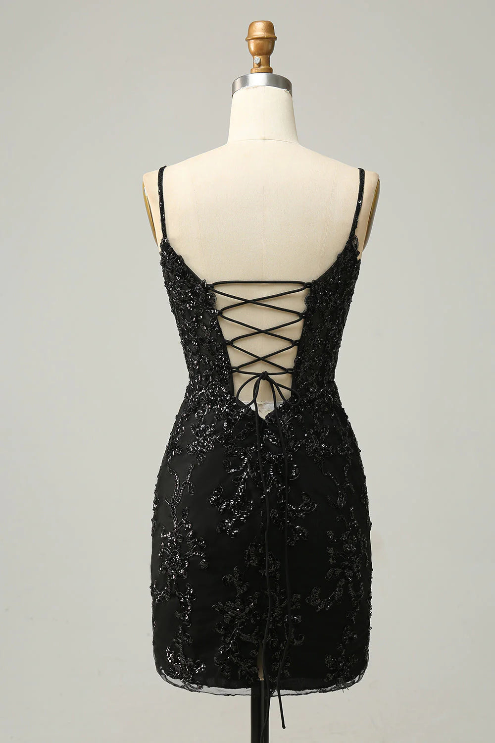 New Arrival Spaghetti Straps Sheath Sequin With Lace Homecoming Cocktail Dresses