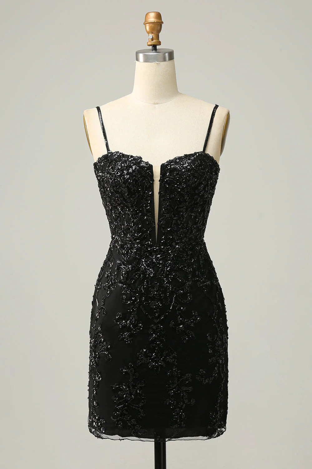 New Arrival Spaghetti Straps Sheath Sequin With Lace Homecoming Cocktail Dresses