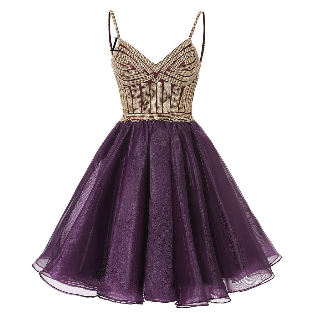 New Arrival Tulle Spaghetti Straps A Line Beading Homecoming Dresses