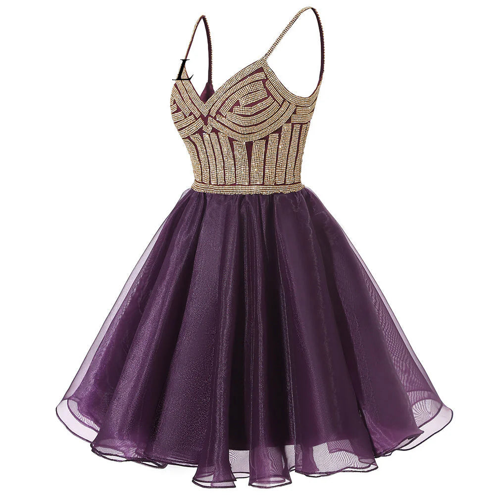 New Arrival Tulle Spaghetti Straps A Line Beading Homecoming Dresses