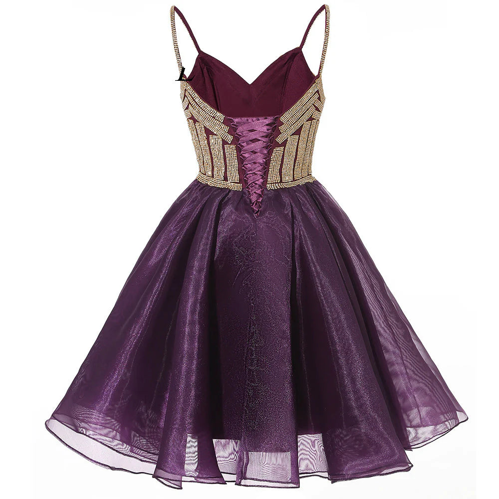 New Arrival Tulle Spaghetti Straps A Line Beading Homecoming Dresses