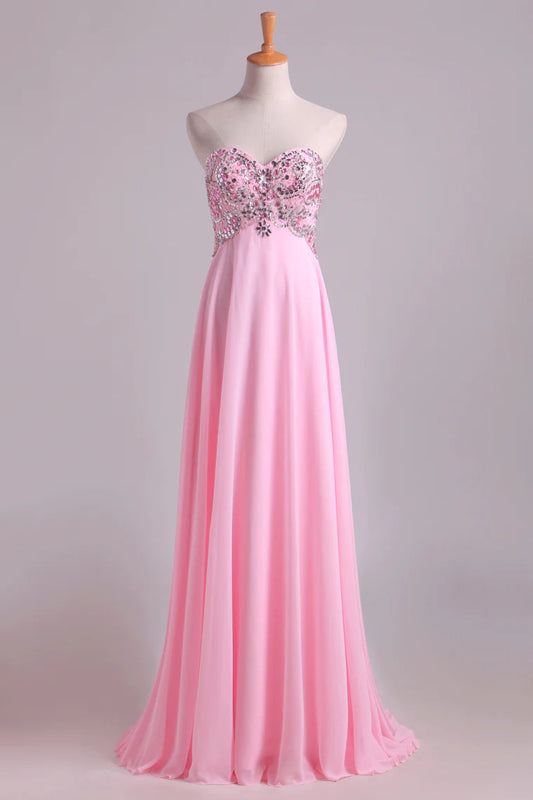 New Party Dresses Sweetheart Chiffon With Beading Floor Length