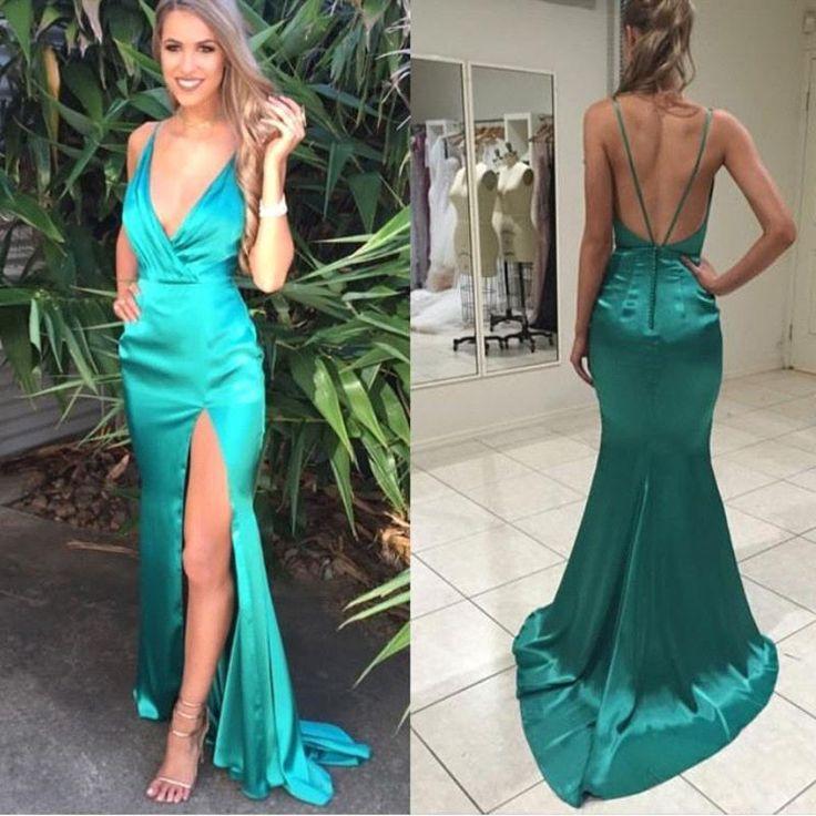 Mermaid Backless Prom Dresses Elegant Green Open Back Evening Gowns