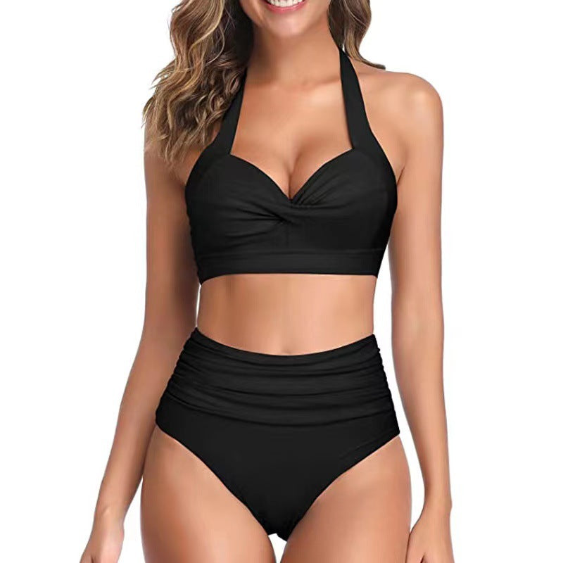 Women's Swimwear Bikini Shorts Swimsuit Halter 2 Piece Criss Cross Plain Stylish Push Up Bathing Suits