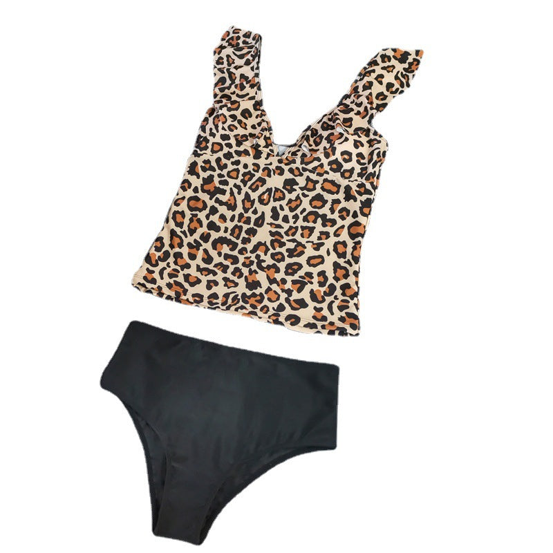 Women's Swimwear One Piece Bathing Suits Swimsuit Ruffle High Waisted Leopard Print V Neck Modern Summer Bathing Suits