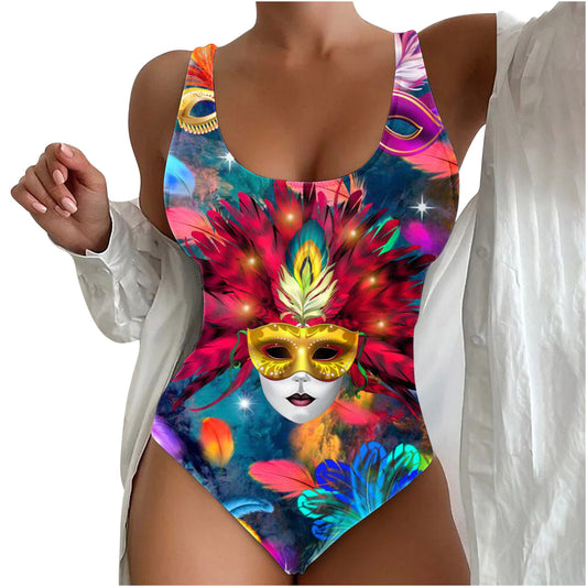 Women's Swimwear One Piece Swimsuit Graphic Rainbow U Neck Vacation Beach Wear Bathing Suits