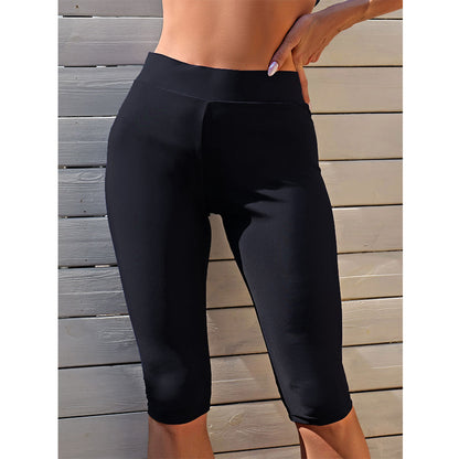 Quick Dry Capris Swimming Trunks Women Surfing High Waist Swim Shorts Female Swimsuit Bottom Black Knee Length Beach Pants Swimwear