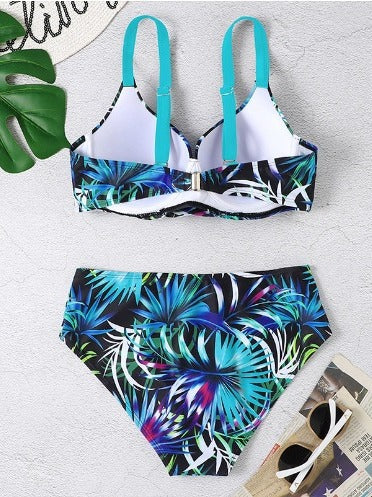 Women's Swimwear Bikini 2 Piece Swimsuit Backless 2 Piece Push Up Sexy Printing Leaf V Wire Vacation Beach Wear Bathing Suits