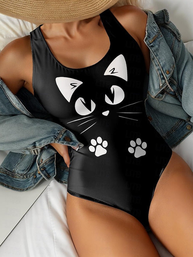 Women's Normal Swimwear One Piece Swimsuit Printing Cat Beach Wear Holiday Bathing Suits