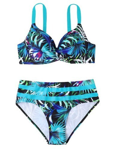 Women's Swimwear Bikini 2 Piece Swimsuit Backless 2 Piece Push Up Sexy Printing Leaf V Wire Vacation Beach Wear Bathing Suits