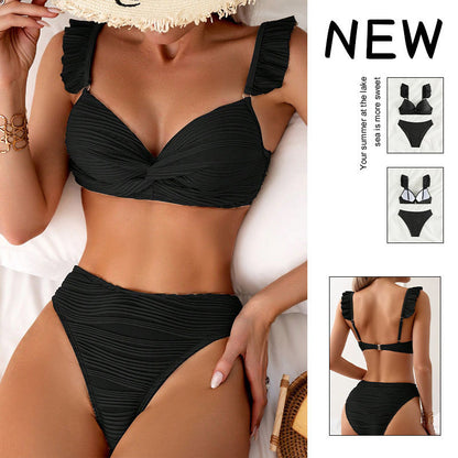 Women's Normal Swimwear Bikini Swimsuit Ruffle 2 Piece Plain Beach Wear Holiday Bathing Suits