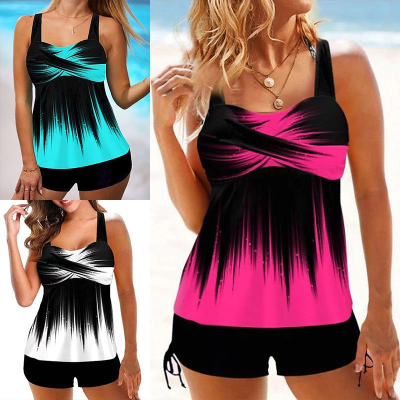 Women's Swimwear Tankini Swimsuit Ombre Vacation Beach Wear Bathing Suits