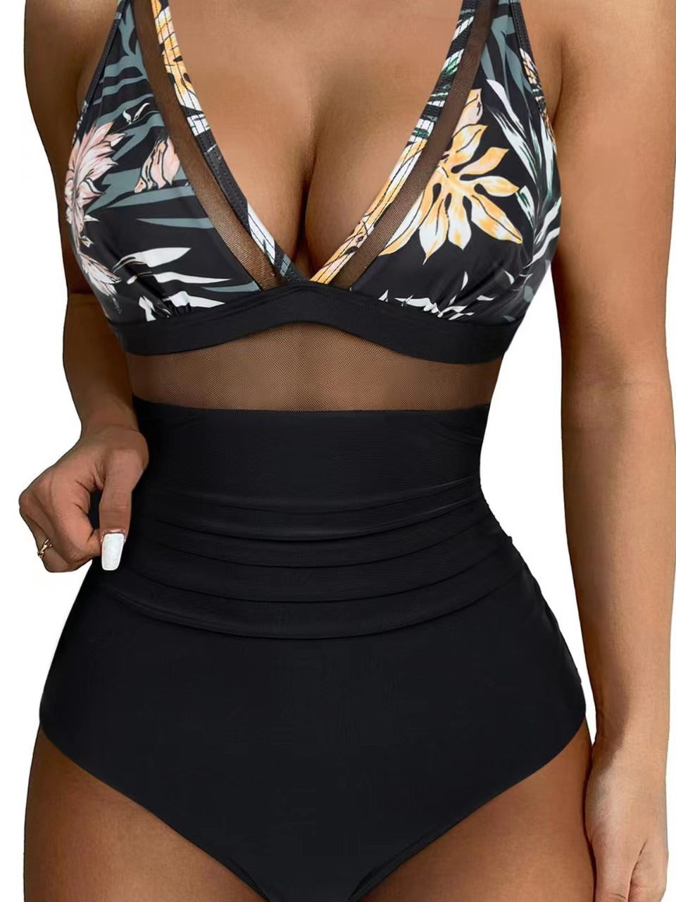 Women's Normal Swimwear Bikini Swimsuit Mesh Patchwork Solid Color Leopard Beach Wear Holiday Bathing Suits