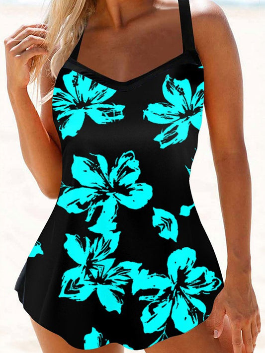 Women's Plus Size Swimwear Tankini 2 Piece Swim Dress Swimsuit 2 Piece Floral Strap Summer Bathing Suits