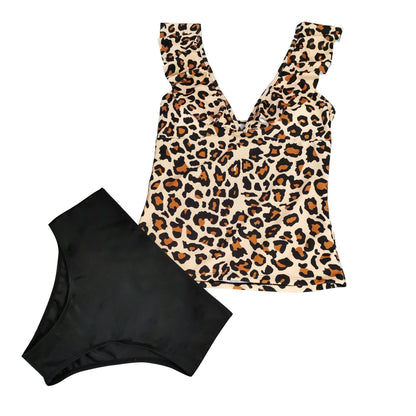 Women's Swimwear One Piece Bathing Suits Swimsuit Ruffle High Waisted Leopard Print V Neck Modern Summer Bathing Suits