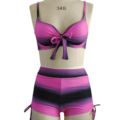 Women's Swimwear Bikini 2 Piece Swimsuit Tie Front Ombre Gradient Color Beach Wear Bathing Suits