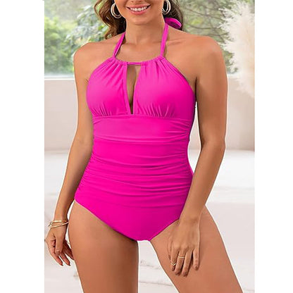 Women's Swimwear One Piece Swimsuit Backless Gradient Color Halter Neck Tropical Beach Wear Bathing Suits