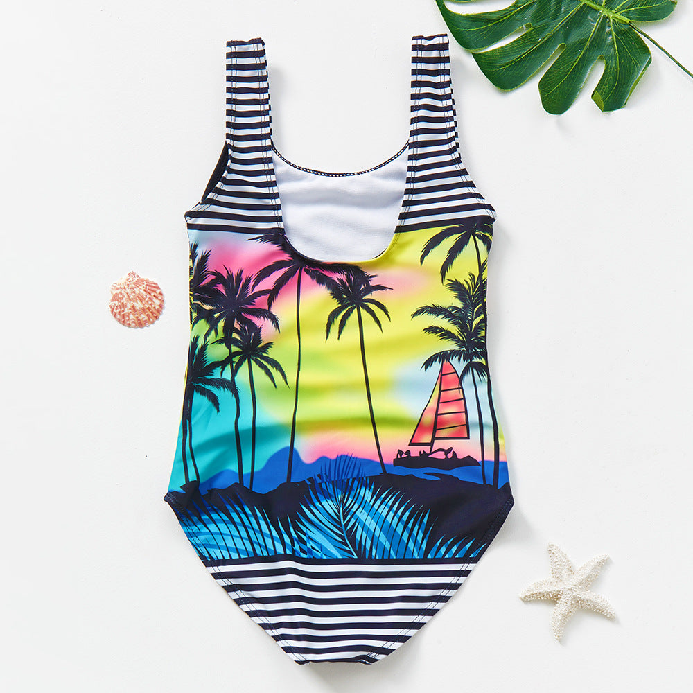 Women's Swimwear Tankini 2 Piece Swimsuit Palm Leaf Vacation Bathing Suits