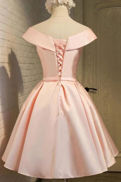 Off The Shoulder A Line Homecoming Dresses Satin With Sash