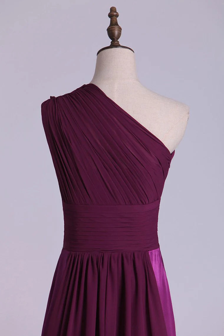 One Shoulder Party Dresses With Ruffles Sweep Train