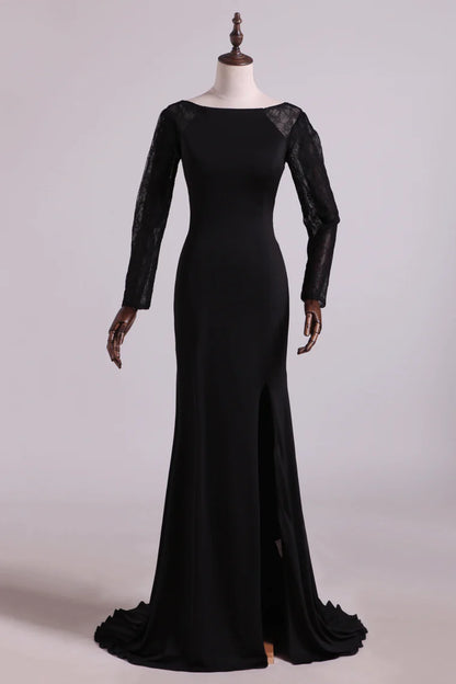 Open Back Bateau Party Dresses Sheath Spandex Black With Beading