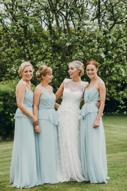 Open Back Sweetheart Chiffon Floor Length A Line Long Bridesmaid Dresses