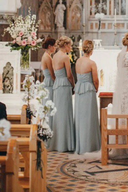 Open Back Sweetheart Chiffon Floor Length A Line Long Bridesmaid Dresses