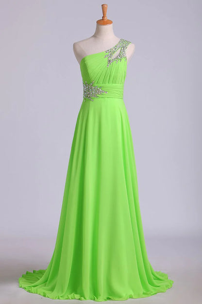 Party Dresses A Line One Shoulder Chiffon With Beading&Sequins