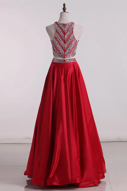 Party Dresses A Line Scoop Satin With Beading Floor Length