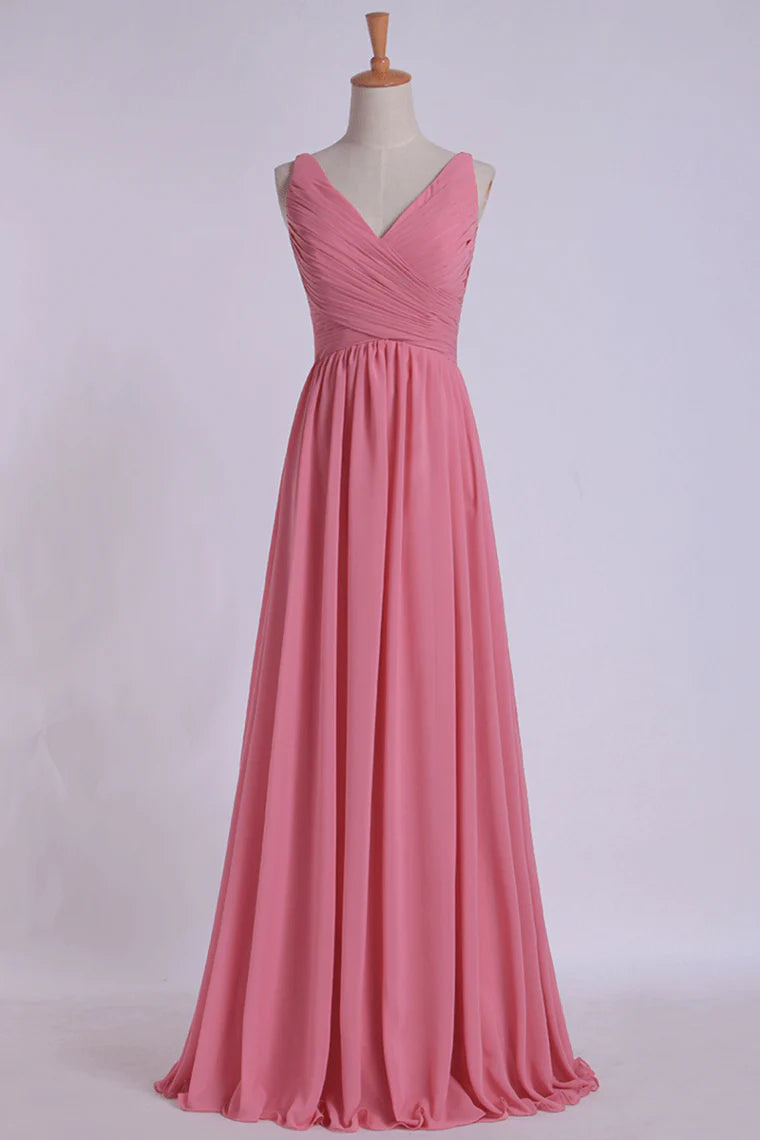 Party Dresses A Line V Neck Chiffon Floor Length