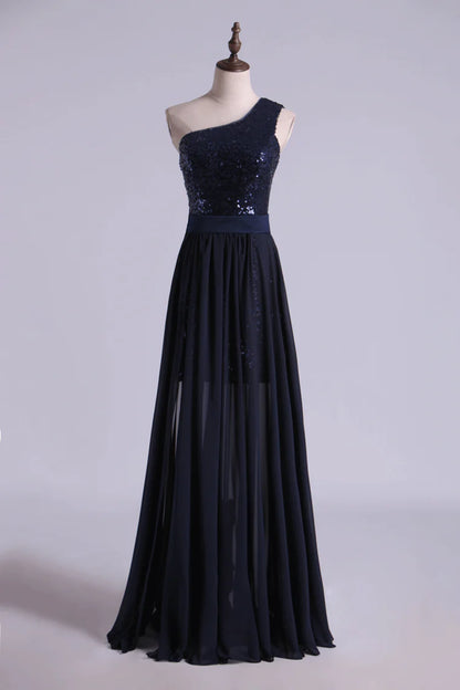 Party Dresses Column High Low One Shoulder Chiffon Beading