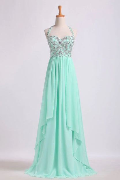 Party Dresses Empire Waist Halter Floor Length Chiffon