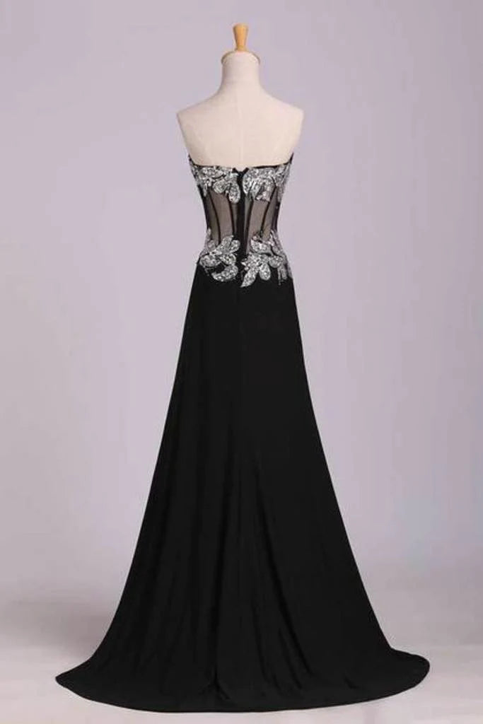 Party Dresses Mermaid/Trumpet Black Sweetheart Chiffon With Rhinestone