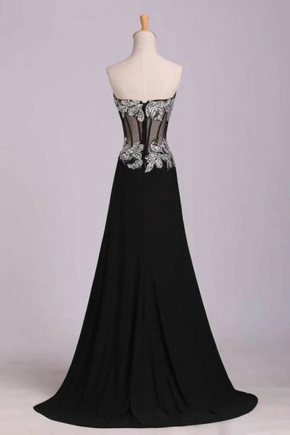 Party Dresses Mermaid/Trumpet Black Sweetheart Chiffon With Rhinestone