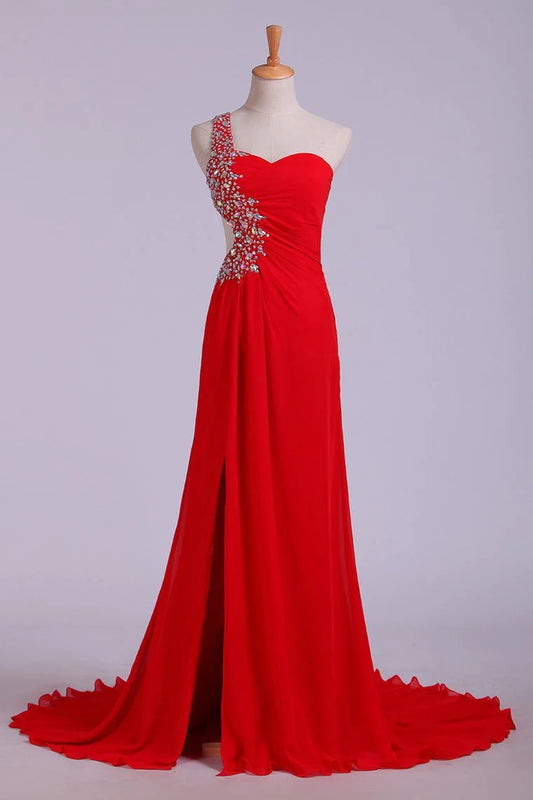 Party Dresses Red One Shoulder Chiffon