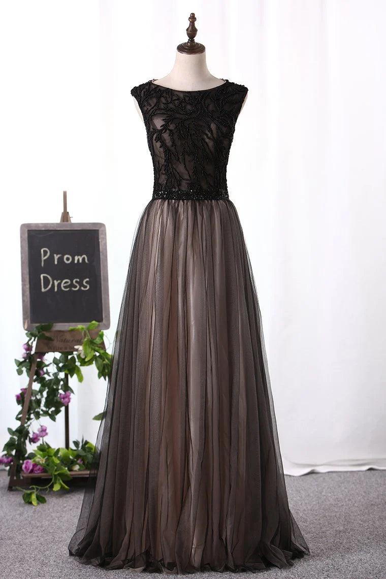 Party Dresses Scoop A Line With Beading Sweep Train Tulle