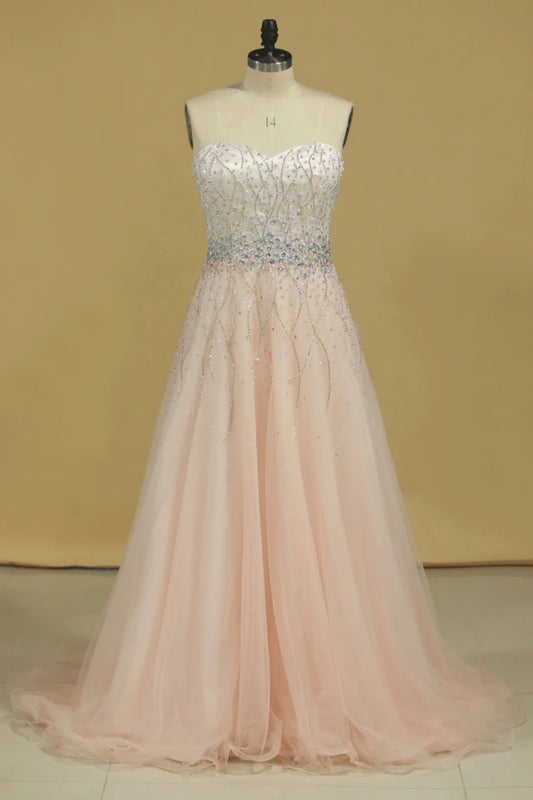 Party Dresses Sweetheart Tulle With Beading And Rhinestones Sweep Train