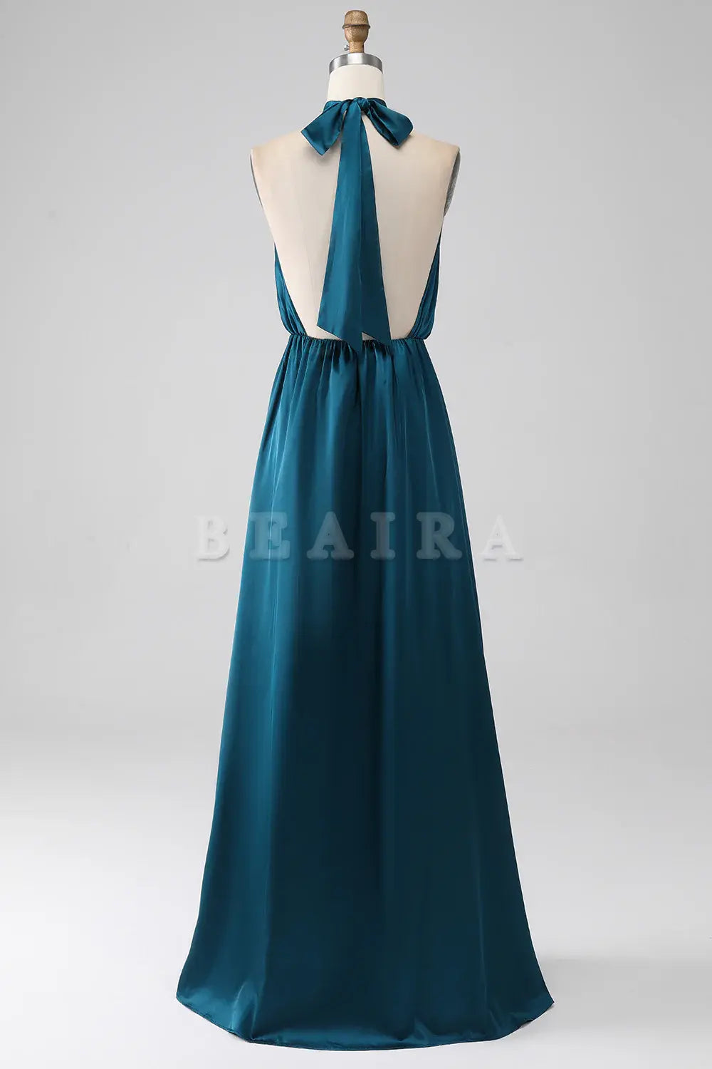 Beaira Peacock A-Line Halter Neck Backless Long Bridesmaid Dress with Slit Bridesmaid dress shop