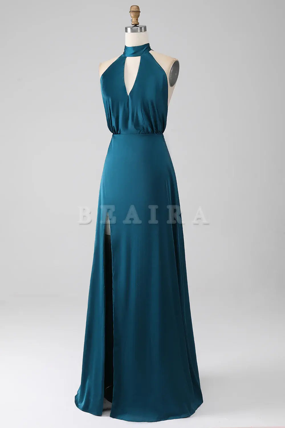 Beaira Peacock A-Line Halter Neck Backless Long Bridesmaid Dress with Slit Bridesmaid dress shop