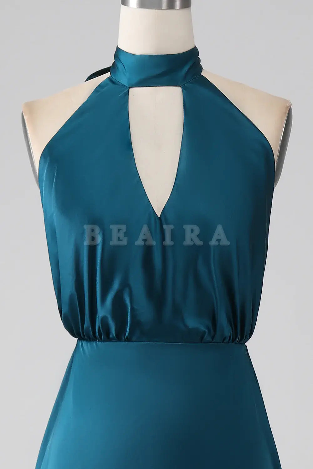 Beaira Peacock A-Line Halter Neck Backless Long Bridesmaid Dress with Slit Bridesmaid dress shop