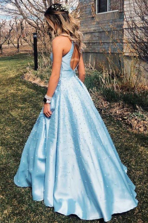 Pretty High Neck Sleeveless Backless Floor-Length Long Prom Dresses