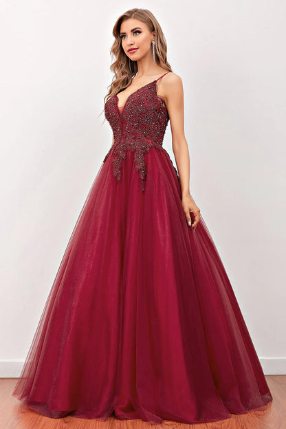 Prom Dresses A Line Tulle With Beading Bodice Floor Length