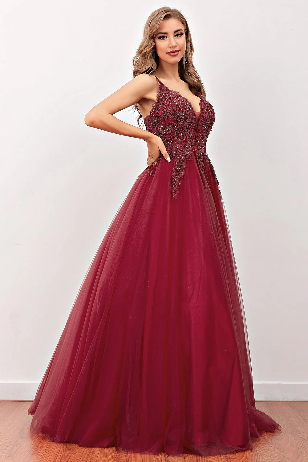 Prom Dresses A Line Tulle With Beading Bodice Floor Length