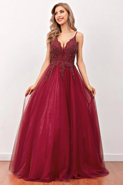 Prom Dresses A Line Tulle With Beading Bodice Floor Length